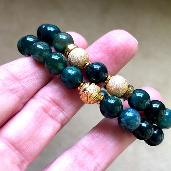 Lori D Designs Jewelry - Beaded bracelet set Moss Agate Gemstone & 14k gold filled beads